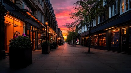 Fototapeta premium Twilight serenity vibrant urban streetscape city center photography evening glow perspective urban beauty