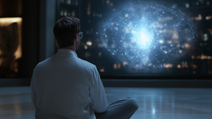 Neuroscientist Analyzing Holographic Dream Replay in Lab