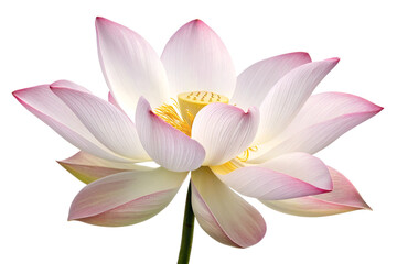 A beautiful pink lotus and water lily blossom, aquatic flora often called waterlily, bloom as lovely floral petals isolated against white, showcasing nature's beauty in the garden pond during summer