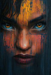 Abstract female portrait created with color texture.