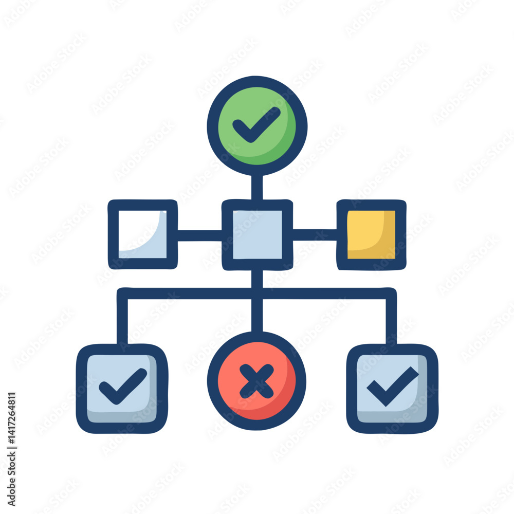 Aufkleber flowchart icon displaying success, failure and a decision