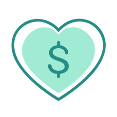 Love for money symbol icon. Financial heart concept.
