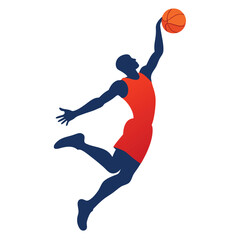 Basketball player dunking silhouette on white background.  