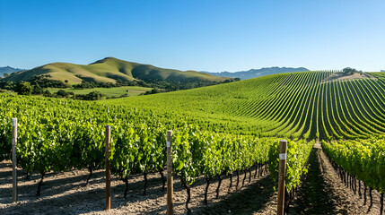 Scenic Vineyard Landscape with Rolling Hills under a Clear Sky, Sonoma County