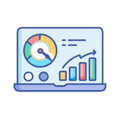 Laptop showing data analytics charts and business growth