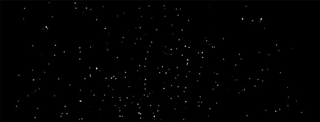 Vector starry night sky. Star texture background. Milky Way stars and planets on black sky bg. Abstract galaxy banner. Astronomy or astrology banner bg. Tiny white speckles. Grungy snowfall texture