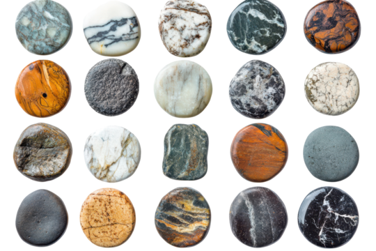 Polished river rocks isolated on a bright white background ideal for calm nature inspired design projects