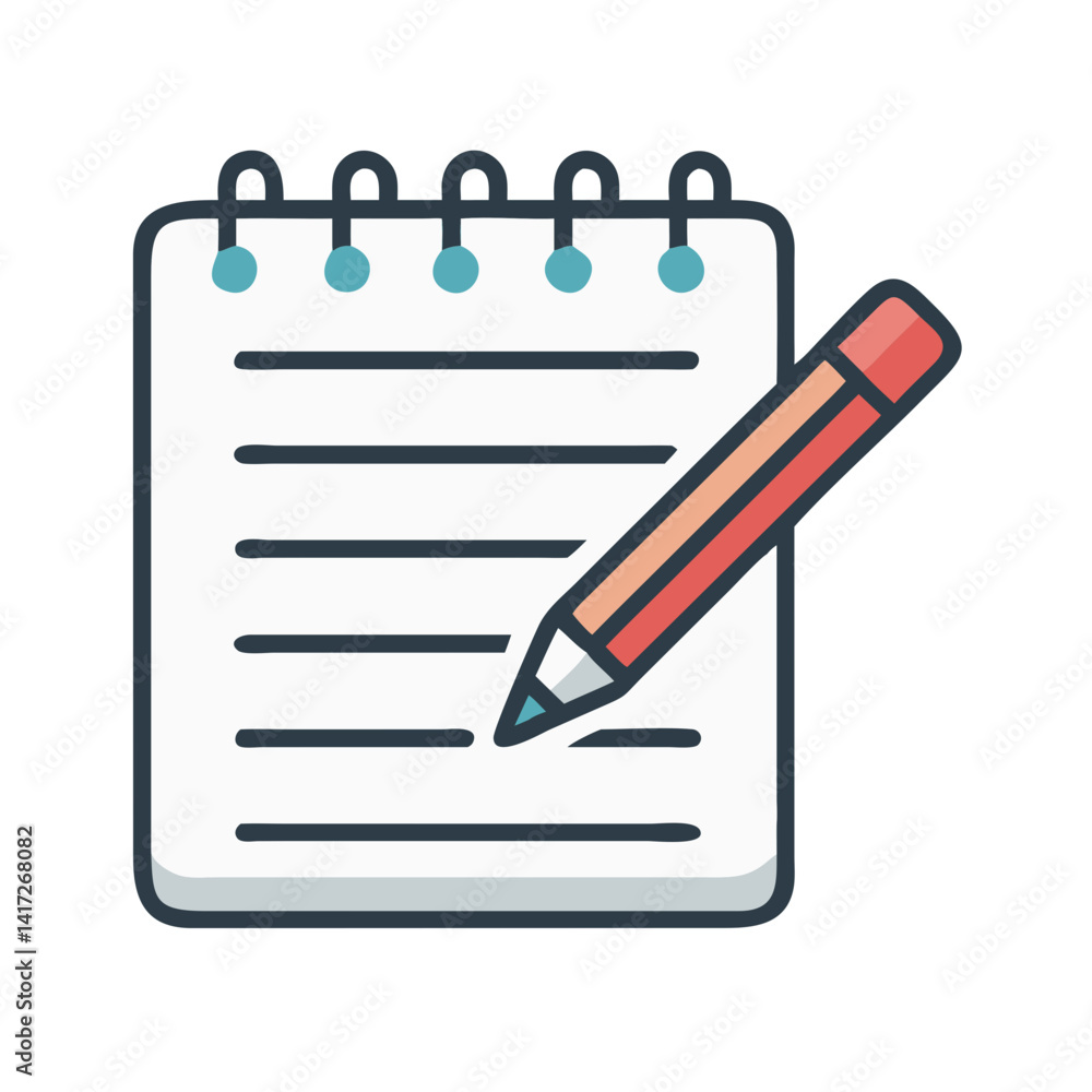 Poster notebook and pencil - icon for writing and notes