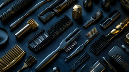 Fototapeta premium Sophisticated grooming tools in monochrome palette offering sleek elegance design