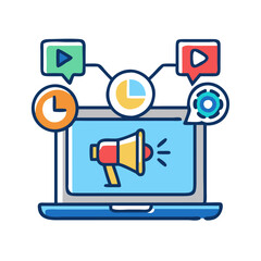 Online Marketing Strategy Concept with Laptop and Megaphone