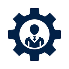Blue Businessman in Gear Icon on Black Background