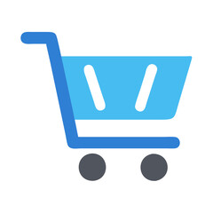 Blue shopping cart vector icon on black background