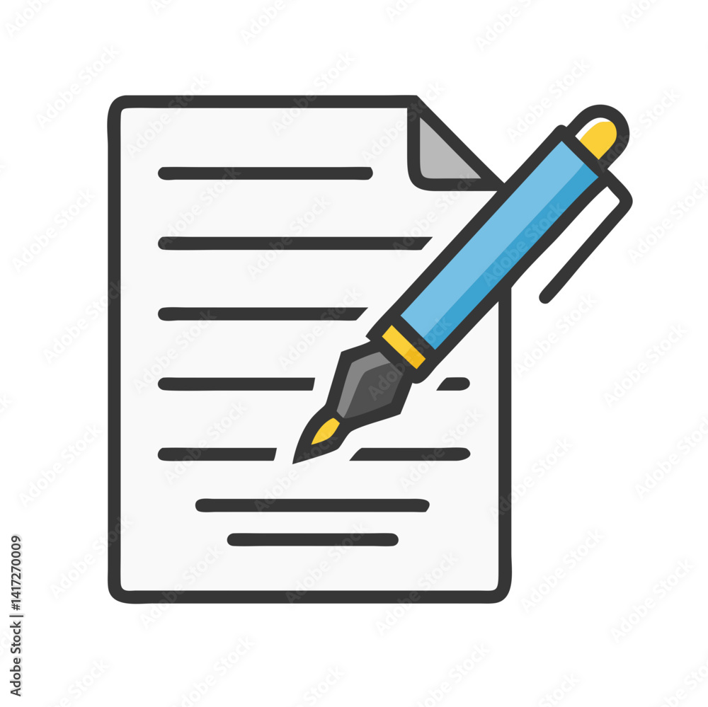 Poster writing with a pen on a lined document