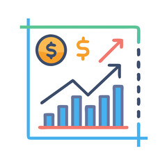 Financial growth chart with a rising arrow pointing upwards