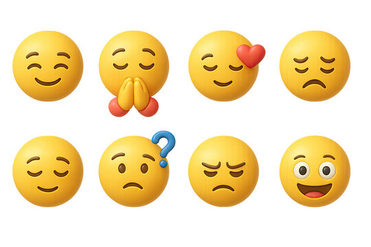 Naklejki Diverse emoji icon set: expressive faces in flat 3d style for digital communication
