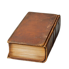 Obraz premium A weathered, brown leather-bound book, likely an antique, showcasing its aged cover and visible pages.