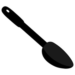 Garden trowel. Silhouette. Black ladle with handle and hanging hole. Vector illustration. Isolated white background. Idea for web design.
