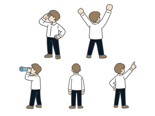 ポーズをとる男子学生の後ろ姿