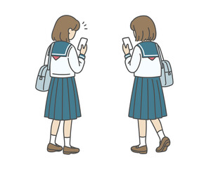 スマホを見る女子高生の後ろ姿