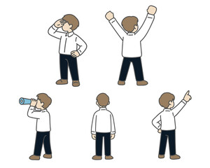 ポーズをとる男子学生の後ろ姿