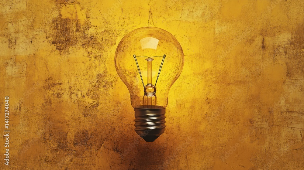 Poster light bulb over yellow background in vision and idea conceptual image