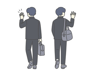 Obraz premium 手を振る男子高校生の後ろ姿