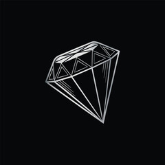 Minimal Wireframe Diamond Icon with Black Background