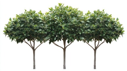 Three small trees with lush green foliage