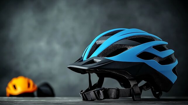 Blue and black helmet with open air design, ready for cycling adventures, safety first