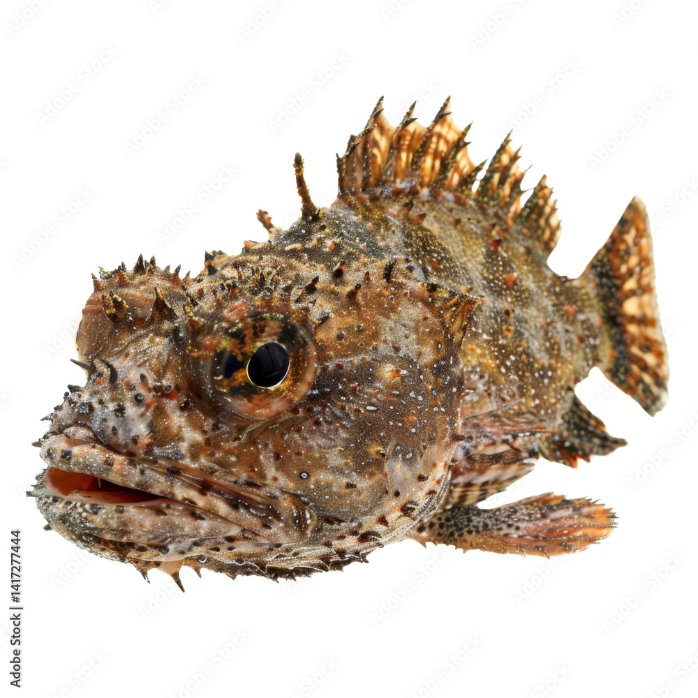 Poster detailed image of scaly fish with spines and textured body, showcasing its unique features and vibra