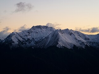 Snow covered alpine winter mountain Southern Alps landscape at Luxmore Hut Kepler Track Lake Te Anau Southland South Island New Zealand