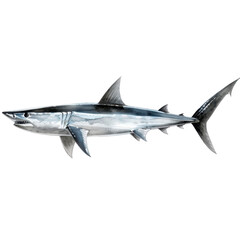 Naklejka premium sleek and powerful shark swimming gracefully through ocean, showcasing its sharp teeth and streamlined body. This majestic creature embodies beauty and strength of marine life