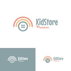 shirt button symbol with rainbow, logo design concept good for kid clothing brand template