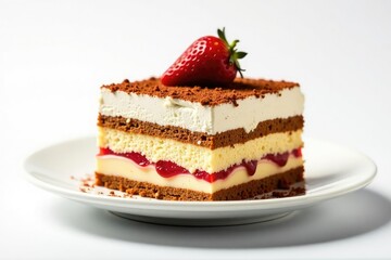 Classic tiramisu dessert, layers visible, isolated , coffee flavored, confectionery, texture
