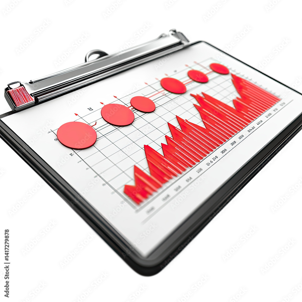 Poster a clipboard with a graph illustrating downward performance trends and declining metrics.