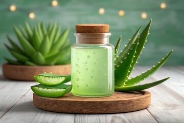Natural Aloe Vera Gel in Glass Jar with Cork Lid – Organic Skincare Concept
