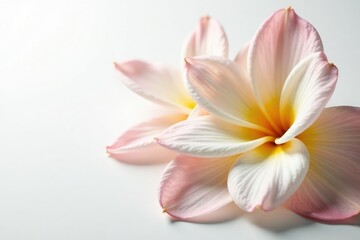 Fototapeta premium Delicate flower petals unfolding on a pristine white background, flowers, botany, leafy