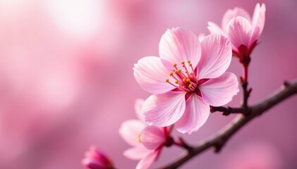 Fototapeta premium Delicate pink cherry blossoms, full bloom, soft petals , fabric, pink petals, nature