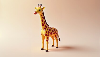 Cute cartoon giraffe standing on soft peach background