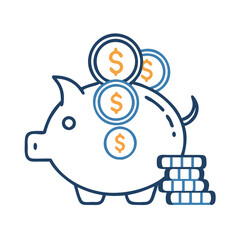 Piggy bank and coins icon, saving money concept