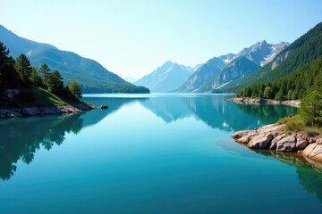 Fototapeta premium Distinctive shoreline curves creating a mirrored lake shape, topography, contour