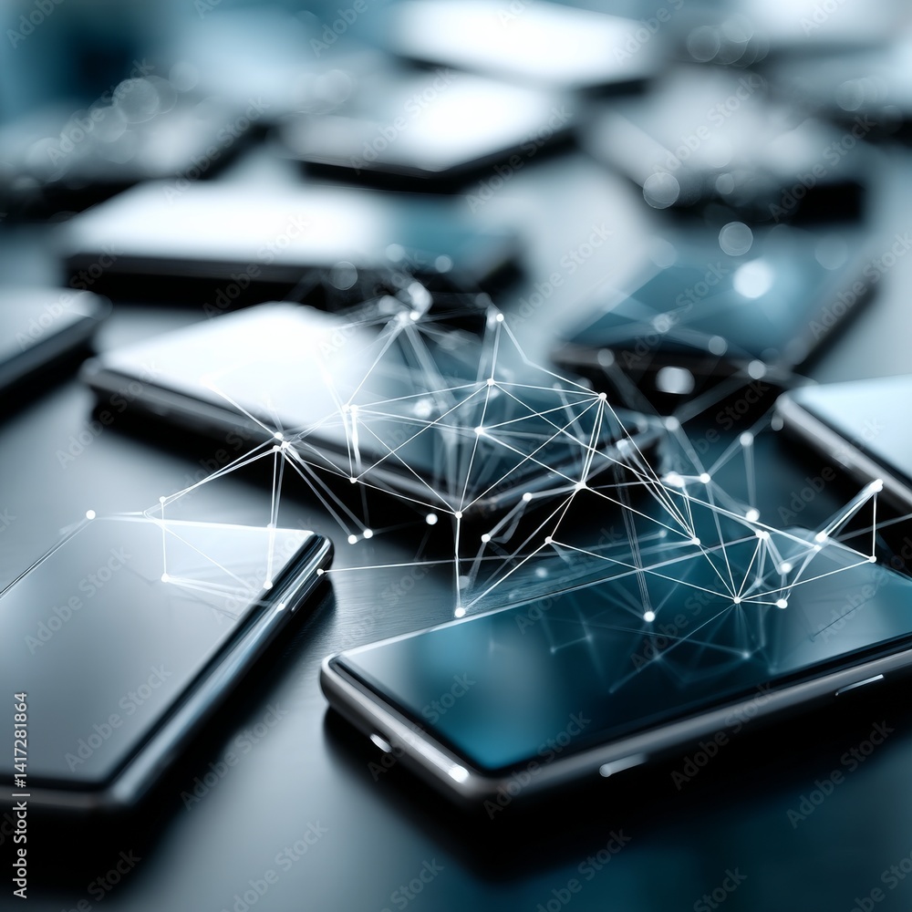 Poster connected phones: a network of smartphones communicating data and information visually represented.