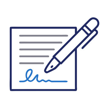 Contract Signing Icon with Pen on Black Background