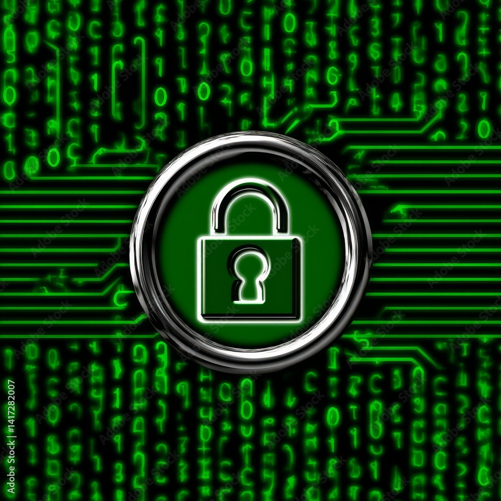 Aufkleber cybersecurity lock with digital matrix: protecting data in the modern era