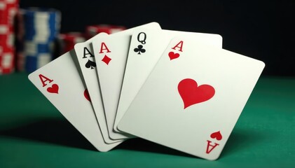 Fototapeta premium Four aces fanned out, showcasing their details , macro, bet