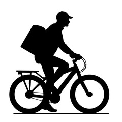 Obraz premium Silhouette of delivery cyclist riding on street, urban mobility
