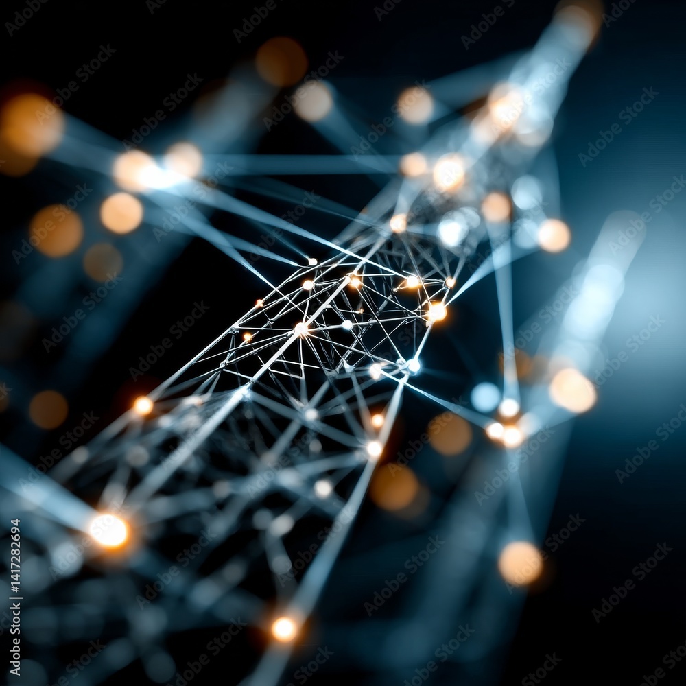 Poster Futuristic Network Structure with Glowing Nodes: Abstract Connection of Technology and Data on a Dark Background