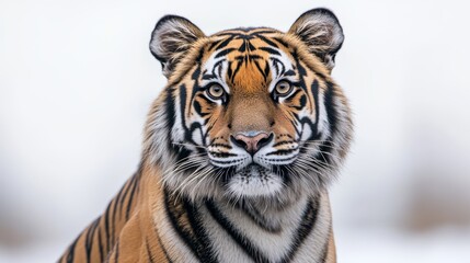 Fototapeta premium Majestic bengal tiger portrait with intense gaze against a clean background perfect wildlife stock photo for conservation nature or animal projects 