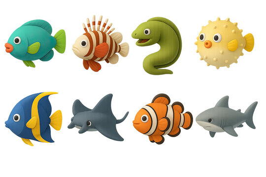 3d aquarium fish icons set: vibrant ocean creatures collection