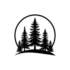 pine tree silhouette logo vector line art logo design